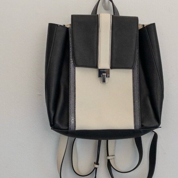Calvin Klein Colorblock Faux Leather Backpack Purse – Black & Ivory | Modern Min - Picture 6 of 6